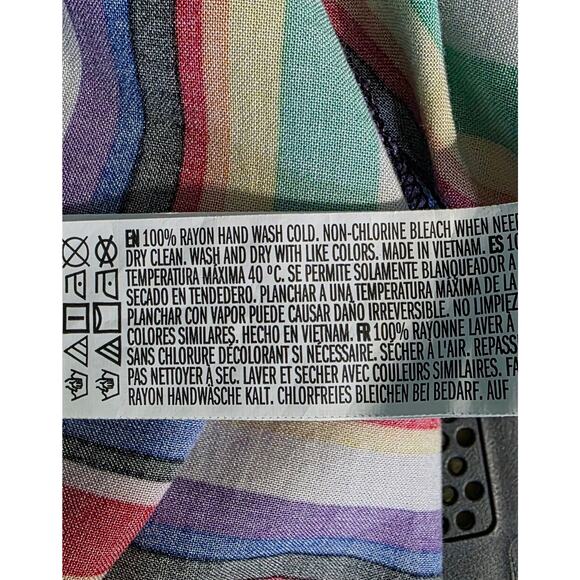 Forever 21 Striped Blouse Button Up Short Sleeve Shirt Womens medium colorful - Picture 4 of 5